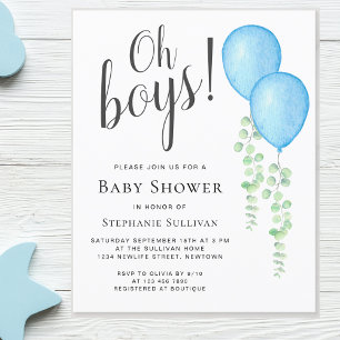 Budget Blue Balloon Twins Baby shower Invitation
