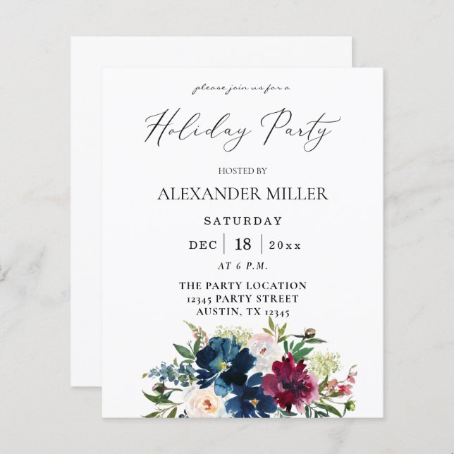 Budget Blue, Bourgogne & Blanc Fête Florale (Devant / Derrière)