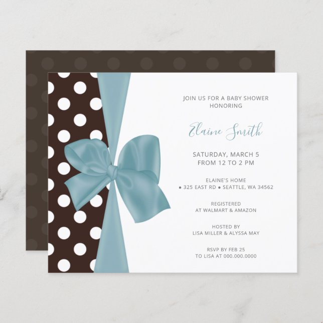 Budget Blue Bow Boy Baby Shower Invitations (Devant / Derrière)