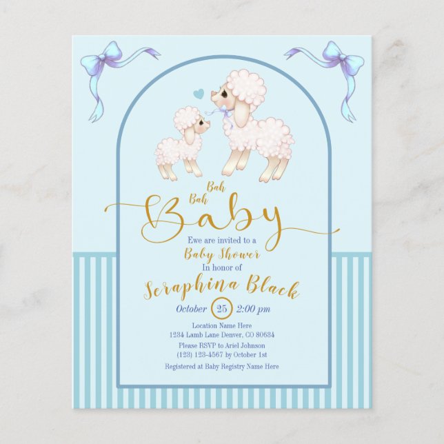 BUDGET Blue Boy Lamb Baby shower Invitation (Devant)