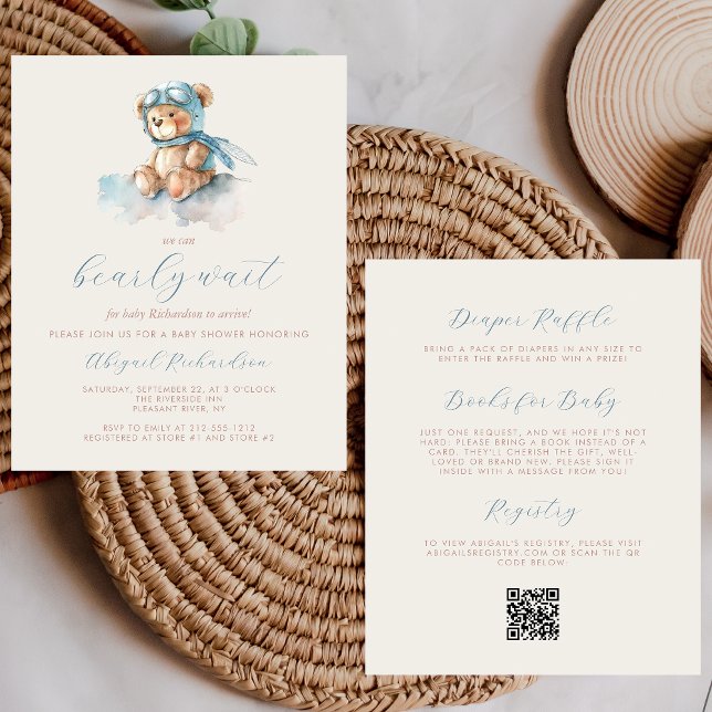 Budget Blue Boy Teddy Bear QR Code Baby shower (Créateur téléchargé)