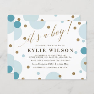 Budget Blue Confetti Boy Baby shower Invitation