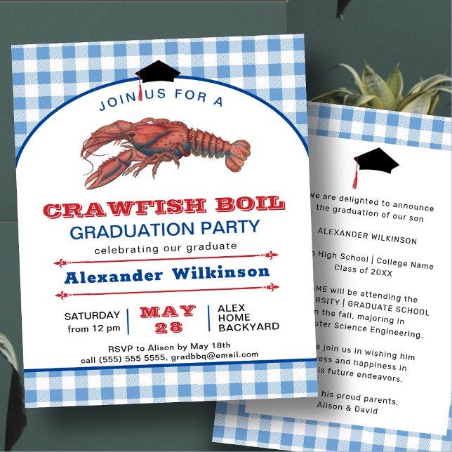BUDGET Blue Crawfish Bouillir GRAD Party Invitatio (Créateur téléchargé)