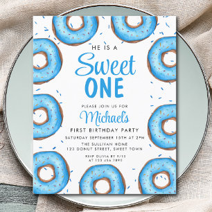 Budget Blue Donut Boy's First Birthday Invitation