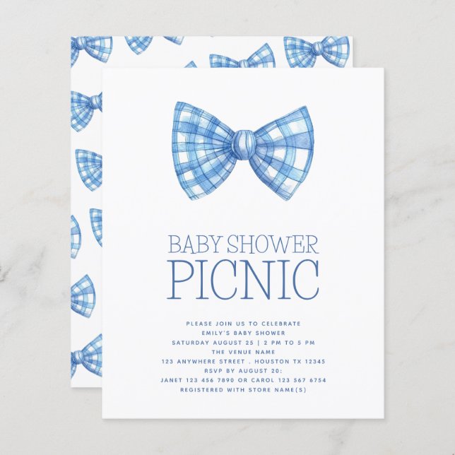 Budget Blue En vichy Bow Cravate Baby shower Pique (Devant / Derrière)