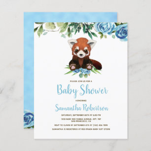 Budget Blue Floral Bear Boy Baby shower Invitation