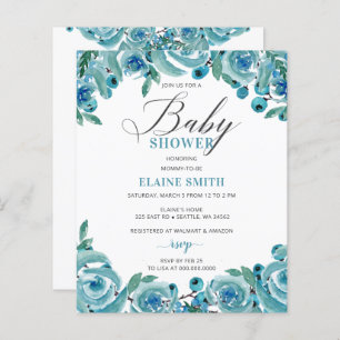 Budget Blue Floral Boy Baby shower Invitation