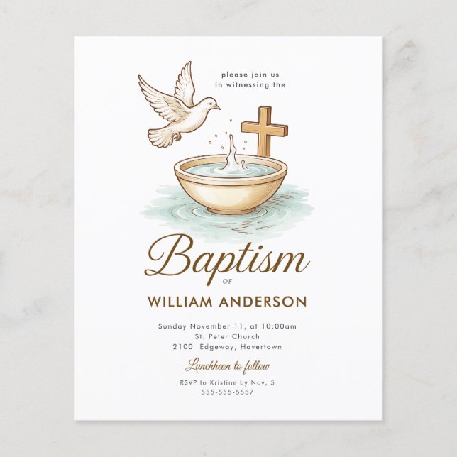Budget Blue Floral Cross Baptism Invitation (Devant)