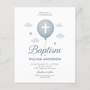 Budget Blue Floral Cross Baptism Invitation
