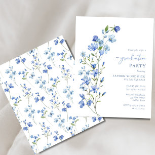 Budget Blue Floral Girl Graduation Party Invitatio
