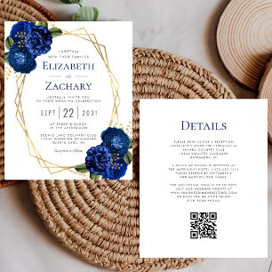 Budget Blue Floral Gold QR Code Mariage