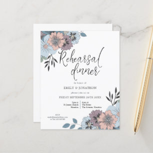 Budget Blue Floral Rehearer Dîner Invitation