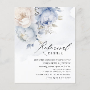 Budget Blue Floral Répétition Dîner Invitations