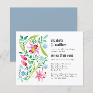 Budget Blue Floral Vow Renewal Invitation