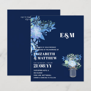 BUDGET Blue Floral Wedding Invitation