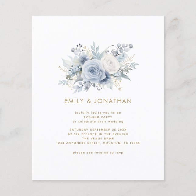 Budget Blue Florals Gold QR Mariage soirée (Devant)