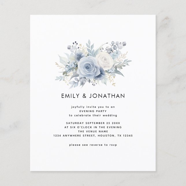 Budget Blue Florals QR Mariage Soirée (Devant)