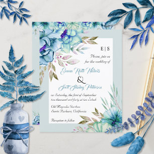 BUDGET blue flowers QR code wedding invitation