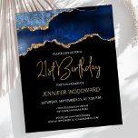 Budget Blue Gold Agate 21e anniversaire Invitation<br><div class="desc">Cette invitation branchée de 21e anniversaire présente une aquarelle d'une géode d'agate dans les tons bleu avec des reflets d'or. Les mots "21e anniversaire" apparaissent dans la parties scintillant en faux or dans la police décorative moderne d'écriture manuscrite. Customisez-le avec le nom de l'honoré dans le texte couleur or et...</div>