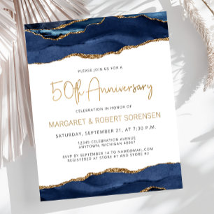 Budget Blue Gold Agate 50e anniversaire Invitation
