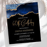 Budget Blue Gold Agate 60e anniversaire Invitation<br><div class="desc">Cette invitation branchée à 60ème anniversaire présente une image aquarelle d'une géode agate dans les tons bleu avec des reflets d'or. Les mots "60e anniversaire" apparaissent dans la parties scintillant en faux or dans la police décorative moderne d'écriture manuscrite. Customisez-le avec le nom de l'honoré dans le texte couleur or...</div>