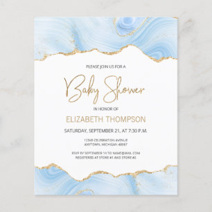Budget Blue Gold Agate Boy Baby shower Invitation