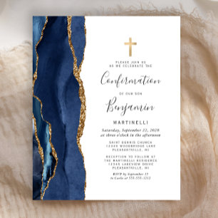  Budget Blue Gold Agate Confirmation Invitation