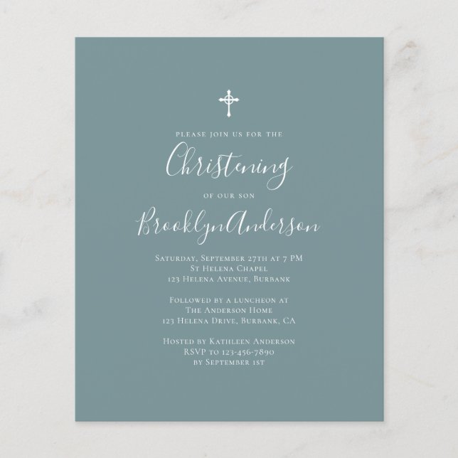 Budget Blue Green Christening Invitation (Devant)