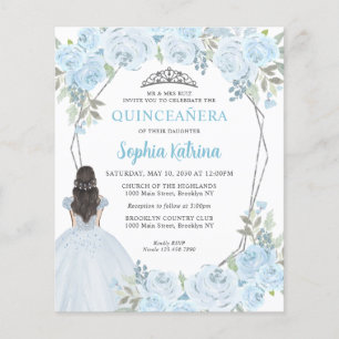 Budget Blue gris clair Floral Princess Quinceañera