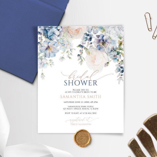 Budget Blue Hydrangea Bridal Shower Invitation (Créateur téléchargé)