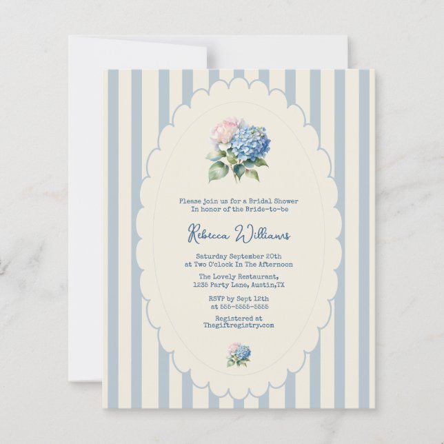 Budget Blue Hydrangea Coastal Stripe Bridal Shower (Devant)