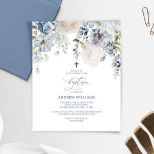 BUDGET Blue Hydrangea & Rose Baptême Invitation