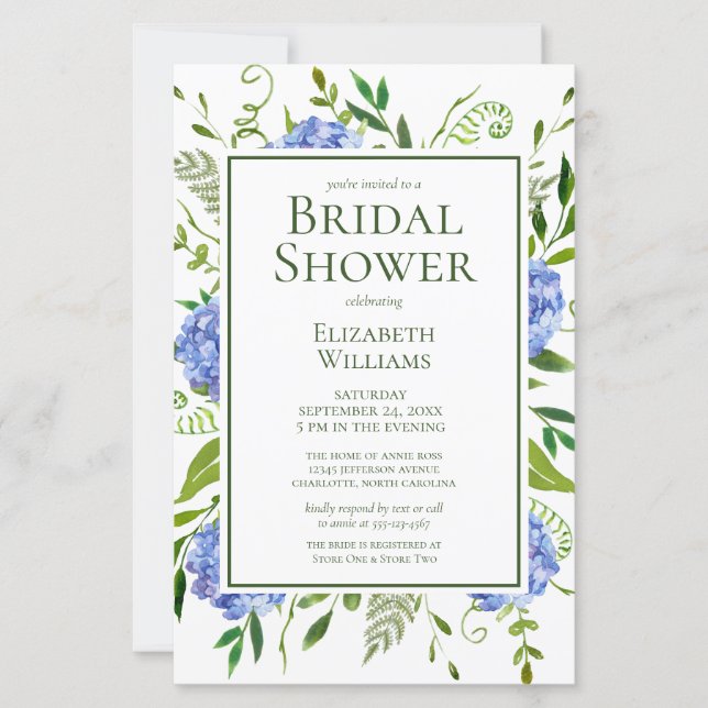 Budget Blue Hydrangeas Aquarelle Baby Shower Maria (Devant)