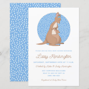 Budget Blue Kangaroo Boy Baby shower Invitation