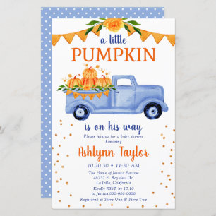 Budget Blue Little Citrouille Baby shower Invitati