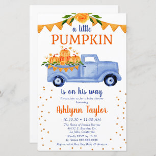 Budget Blue Little Citrouille Baby shower Invitati