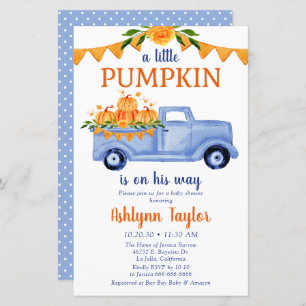 Budget Blue Little Citrouille Baby shower Invitati