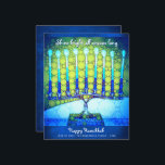 Budget Blue Menorah de Hanukkah Carte Brillez<br><div class="desc">“Brillez tout au long de la saison.” Un texte en écriture calligraphique blanche et une illustration photographique artistique et en gros plan d'un vibrant et coloré chandelier bleu à sept branches vous aide à accueillir la fête de Hanoucca. Ressentez la chaleur et la joie de la période des fêtes chaque...</div>
