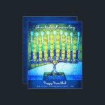 Budget Blue Menorah de Hanukkah Carte Brillez<br><div class="desc">“Brillez tout au long de la saison.” Un texte en écriture calligraphique blanche et une illustration photographique artistique et en gros plan d'un vibrant et coloré chandelier bleu à sept branches vous aide à accueillir la fête de Hanoucca. Ressentez la chaleur et la joie de la période des fêtes chaque...</div>