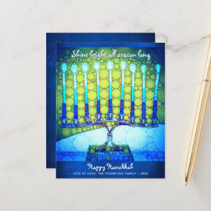 Budget Blue Menorah de Hanukkah Carte Brillez