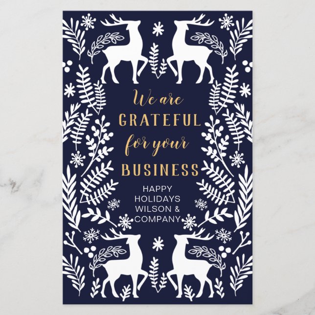 Budget Blue Nordic Reindeer Business Holiday Card (Devant)