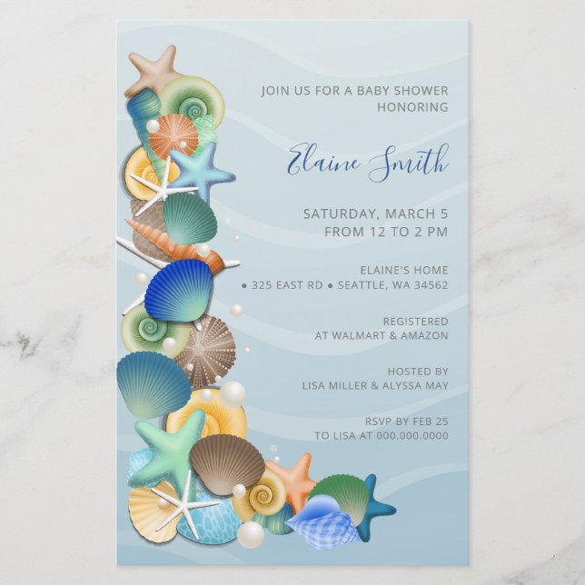 Budget Blue Ocean Beach Baby Shower Invitations (Devant)