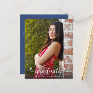Budget Blue Photo Graduation Script Invitation