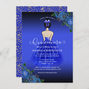 Budget Blue Princess Gold Quinceañera Invitation