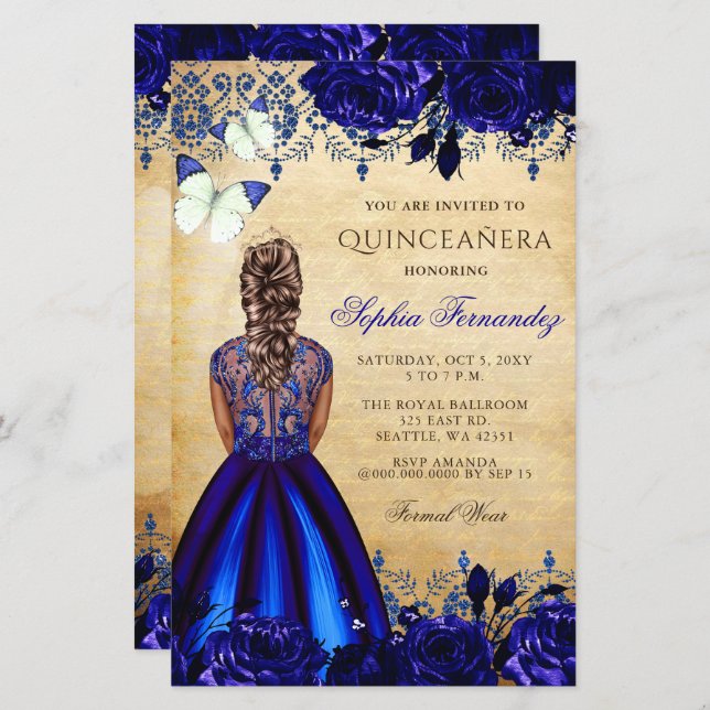 Budget Blue Princess Quinceañera Invitation (Devant / Derrière)