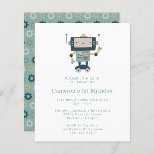 Budget Blue Robot Simple 1er anniversaire Invitati