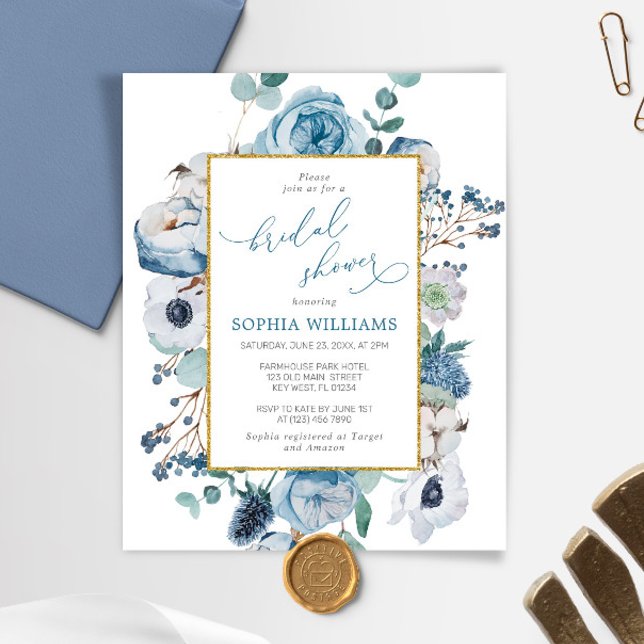 Budget Blue Rose Fleurs nuptiale Douche Invitation (Créateur téléchargé)