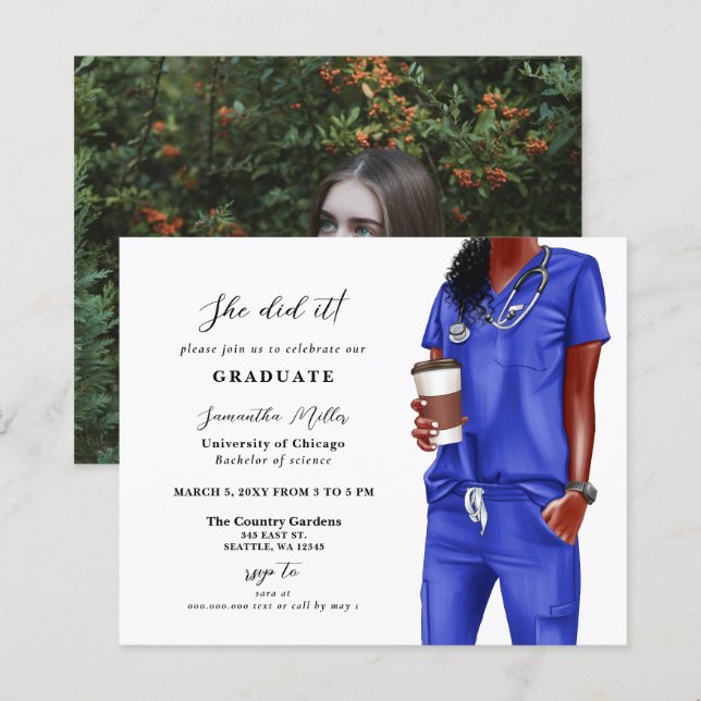 Budget Blue Scrubs Infirmière photo Invitation (Devant / Derrière)