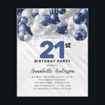 Budget Blue Silver Balloon Parties scintillant 21e<br><div class="desc">Glam Moderne Marine Bleu Balloon Argent Parties scintillant Étincelle N'importe quel âge Anniversaire Invitation</div>