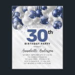 Budget Blue Silver Balloon Parties scintillant 30e<br><div class="desc">Glam Moderne Marine Bleu Balloon Argent Parties scintillant Étincelle N'importe quel âge Anniversaire Invitation</div>